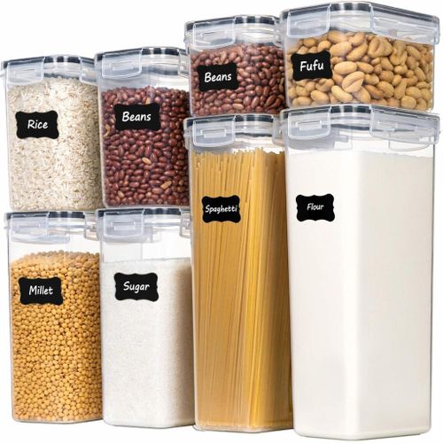 Food Storage Containers with Lids, 8-Piece Plastic Set for Kitchen & Pantry Organization